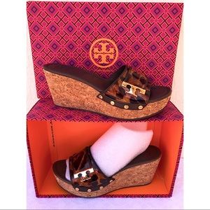 TORY BURCH🗝 ‘PAMELA’ Patent Leather Cork Wedge Slides, Size 7.5